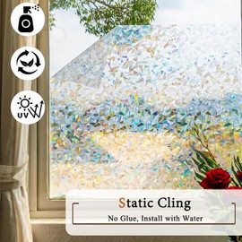 Niviy Rainbow Window Privacy Film Vinyl 3D Decorative Window Cling Non Adhesive Removable Covering 17.7 x 118 inches