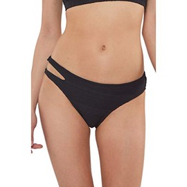 Jessica Simpson Traje de baño de Bikini de Primavera sólido para Mujer, Mezcla y combina estándar (Parte Superior e Inferior), Estilo Hipster con Corte Negro, Talla L, Negro Cut out Hipster, L