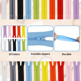30 Pcs Nylon Coil Zippers for Tailor Sewing in 10 Assorted Colors - Mixed Color Invisible Zippers for Bags, Garment Craft DIY Accessories (9.5 Inches)