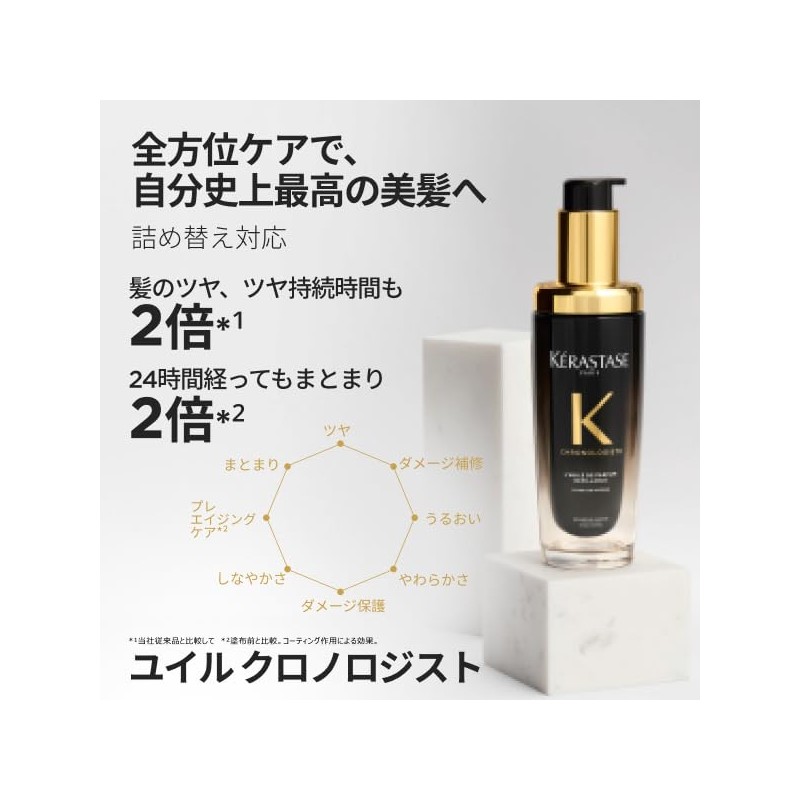 KÉRASTASE (ケラスターゼ) Hair Oil Huile Chronologiste 75mL with Sample Hair