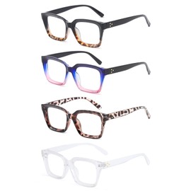 MMOWW Reading Glasses Women Oversized Reading Glasses Retro Oprah Style Blue Light Blocking Square Reader 4 Pack +1.5