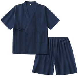 Comfort U Men's Pajamas, Summer, Short Sleeve, Cotton Material, Sleepwear, Yukata-Style, Jinbei Pajamas, Work Clothes, Top and Bottom Set, Men's Jinbei, Solid, Sweat Absorbent, Quick Drying, All Year,
