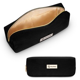 FINPAC Pencil Case, Corduroy Fabric Pencil Case, Large Capacity School Pencil Case, Wide Opening Pencil Case, Pencil Case for School, Office, black, Practical