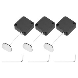 MECCANIXITY 4.9 ft Retractable Cable Lock with Adhesive Arc Patch Remote Control Security Lock with Adjustable Cord Tether Anti Theft for Laptop, TV, 600g, Black, 3 Pack