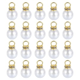 sourcing map Pearl Charm, 100pcs 12mm Pendants Faux Pearl Beads Charm with Crystal Beads Rhinestone for Making Bracelet Earrings Necklace Crafts (Gold)