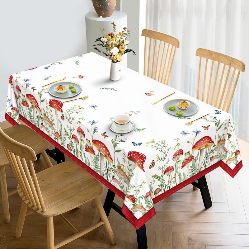 Arquiel Mushroom Tablecloth, Washable Rectangular Tablecloth Spring French Tablecloth for