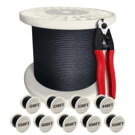 VELOTS 1/8" Wire Rope Cable Railing Kit, 660FT T316 Stainless Steel Cable, Black Marine Deck Railing for Fence Balustrade Outdoor