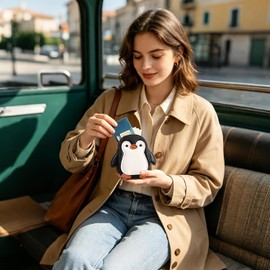 Cartera Tarjetas Diseño Acordeón con Cremallera de Piel PU Pingüino