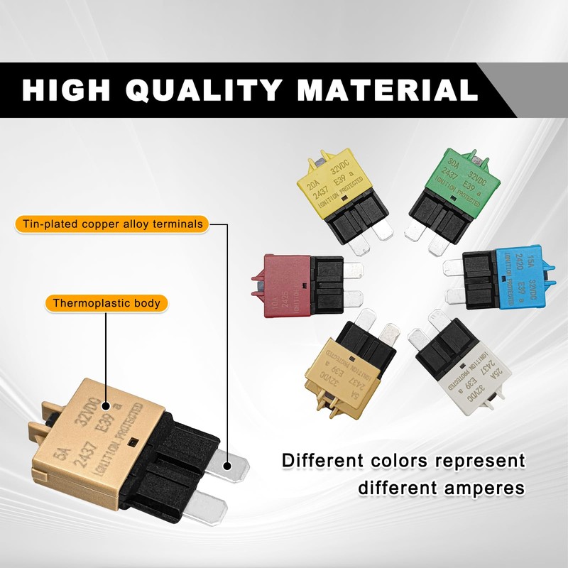 6pcs 32vdc Manual Reset Low Circuit Breaker Blade Fuse E39