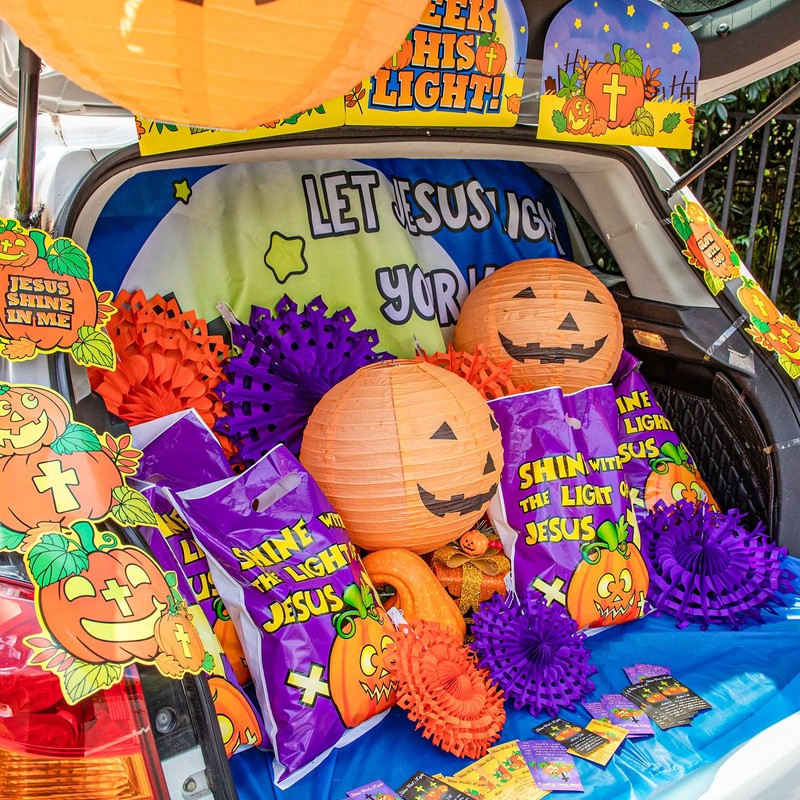 Preboun 83 Pcs Halloween Christian Pumpkin Trunk or Treat Car
