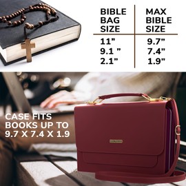 DEHITE Bible Cover Case for Women – Bible Carrying Bag Large Size – | Fits Book 9.7 x 7.4 x 1.9 in | Pen Slots | Zippered Pocket | Shoulder Strap | Premium PU Leather | – Brown Purse Christian Gift