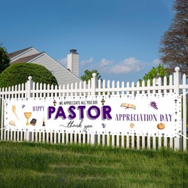 Wollmix Pastor Appreciation Decorations Banner Gifts for Men — Thank You We Appreciate You Large Wall Porch Fence Garden Yard Decor Signs Hanging Party Supplies for Outdoor, 98x19 inch