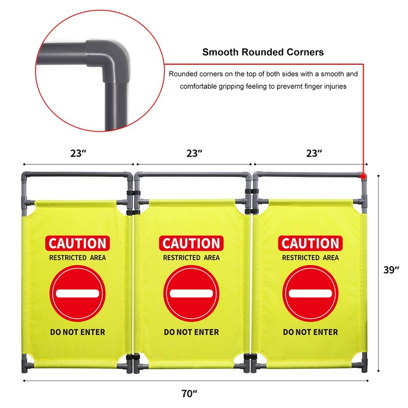 3 Panels Safety Barricade 5.8FT Foldable Security Sign Barrier Gate