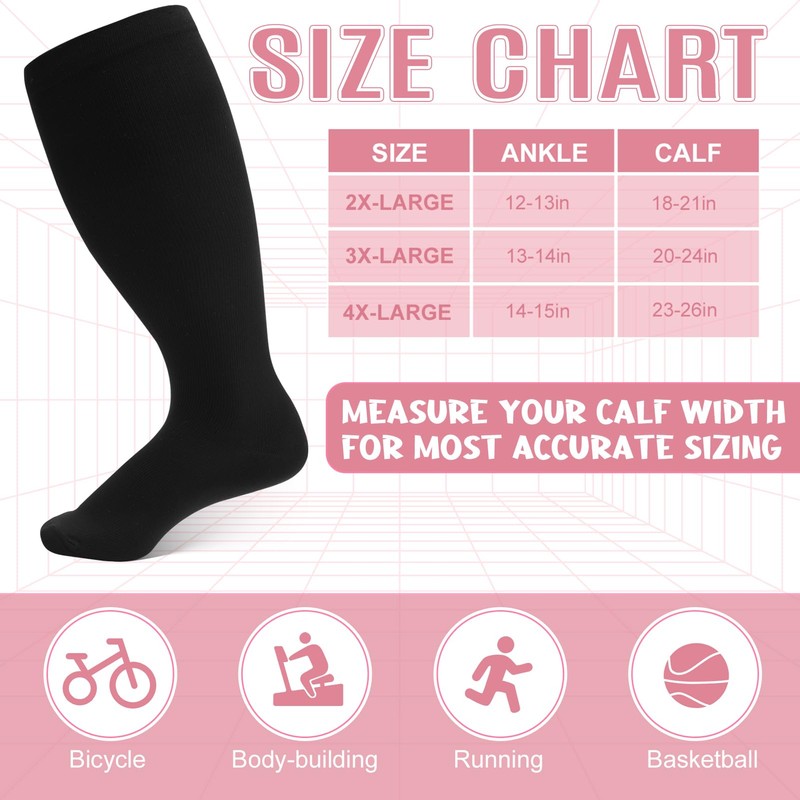 Utensilsto 3 Pairs Compression Socks for Women, Large Flight Socks