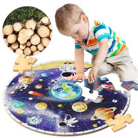 iPlay, iLearn Kids Puzzle Ages 4-8, Wooden Solar System Floor Puzzles Ages 3-5, Large Round Space Planets Jigsaw Puzzle Toys, Educational Learning Gift for 6 7 8 Years Old Toddlers Boys Girls Children