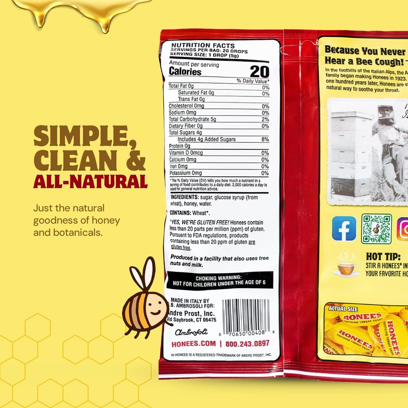 Honees Honey Filled Drops, Honey Cough Drops with Real Honey-Natural