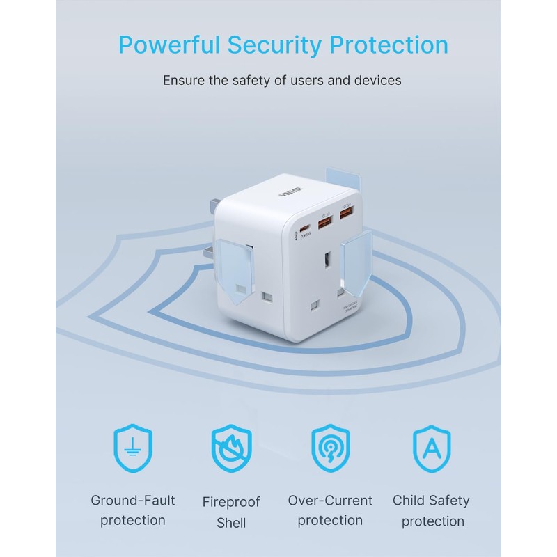 Multi Plug Adaptor with PD 20W Fast Charge USB C