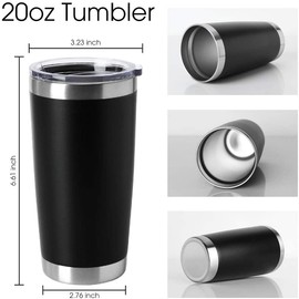 HASLE OUTFITTERS 20oz Tumblers Stainless Steel Mugs with Lid Double Wall Vacuum Insulated Coffee Cups for Cold & Hot Drinks (20oz-Black, 12 Pack)