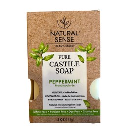 Natural Sense Pure Castile Soap - Pepermint with Olive Oil, Coconut Oil, and Shea Butter (1 Bar)