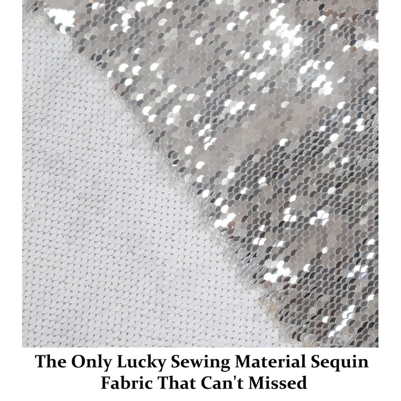 DUOBAO Reversible Glitter Fabric Silver/White - Sparkling Shimmer Mesh Material