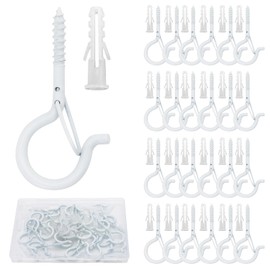 Datttcc 25 PCS Q Hanger Hooks with Safety Buckle, Windproof Screw Hooks for Hanging Outdoor String Lights, Christmas Lights,Cups, Decors,2.3 Inches, White