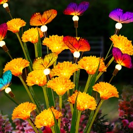 AAOVEFOX Solar Garden Lights, Solar Flower Lights Outdoor with Butterfly Decorations, Flower Garden Lights with Swaying Butterflies, Outdoor Decor for Yard Pathway Patio