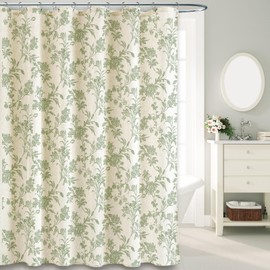WOUVMA Extra Long Sage Green Shower Curtain Floral Cotton Linen Cottagecore Shower Curtain for Bathroom 72" W x 90" L
