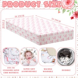Peryiter 4 Pack Crib Sheets Girl Soft Baby Bed Sheet Set 52'' x 28" Pink Plaid Nursery Crib Sheets for Standard Bed for Nursery Decor Baby Boys or Girls(Coqette Bow)