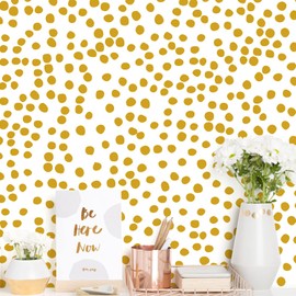 Jeweluck Yellow and White Wallpaper Peel and Stick Wallpaper Polka Dot Wallpaper 17.7 inch × 196.8 inch Yellow Contact Paper Modern Self Adhesive Removable Wallpaper for Bathroom Decorative Vinyl