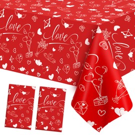 Valentines Day Tablecloth, Valentines Tablecloth, 2 PCS Disposable Plastic Red Heart Love Tablecloth Rectangular Valentines Table Cloth Table Cover for Valentine's Day Wedding Decorations, 54x108 Inch