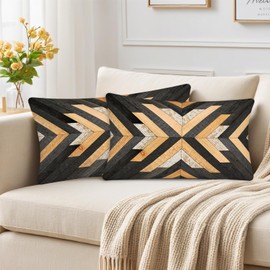 Kerton Stork Aztec Lumbar Pillow Covers 12X20, Black Soft Throw Pillows for Couch, Bohemian Decorative Couch Pillow Covers for Bedroom Living Room, Wooden