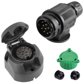 SPARKMOTO 13 Pin Trailer Plug and 13 Pin Trailer Socket,12V 13 Pin Trailer Plug Socket Tow bar Towing Trailer Light Connector, Trailer Plug Socket For Trailer RV Cars Caravan Adapter Connector (Short)
