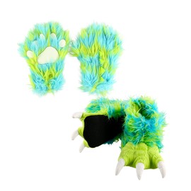 Lazy One Paw Mittens and Slippers Set, Cute Animal Accessories for Kids and Adults, Monster (Green Monster, Medium)
