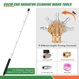 24 Inch Pressure Washer Wand for Car Radiator Cleaning Tools, Dual-Use Radiator Cleaner Wands for Pressure Washer & Pressure Air Pump Flush Car Truck Radiator Power Washer Wand with 4 Nozzle Tips