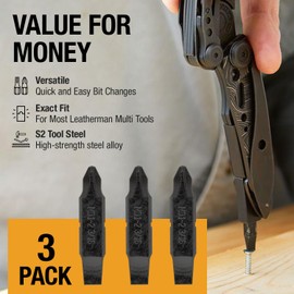 [3 Pack] Replacement Two-Sided Screwdriver Bit For Leatherman Multi-Tool - #1-#2 Phillips Head + 3/16 Flat Head - Add Or Replace Your Multitool Screwdriver - Exact Fit For Most Leatherman Multi Tools