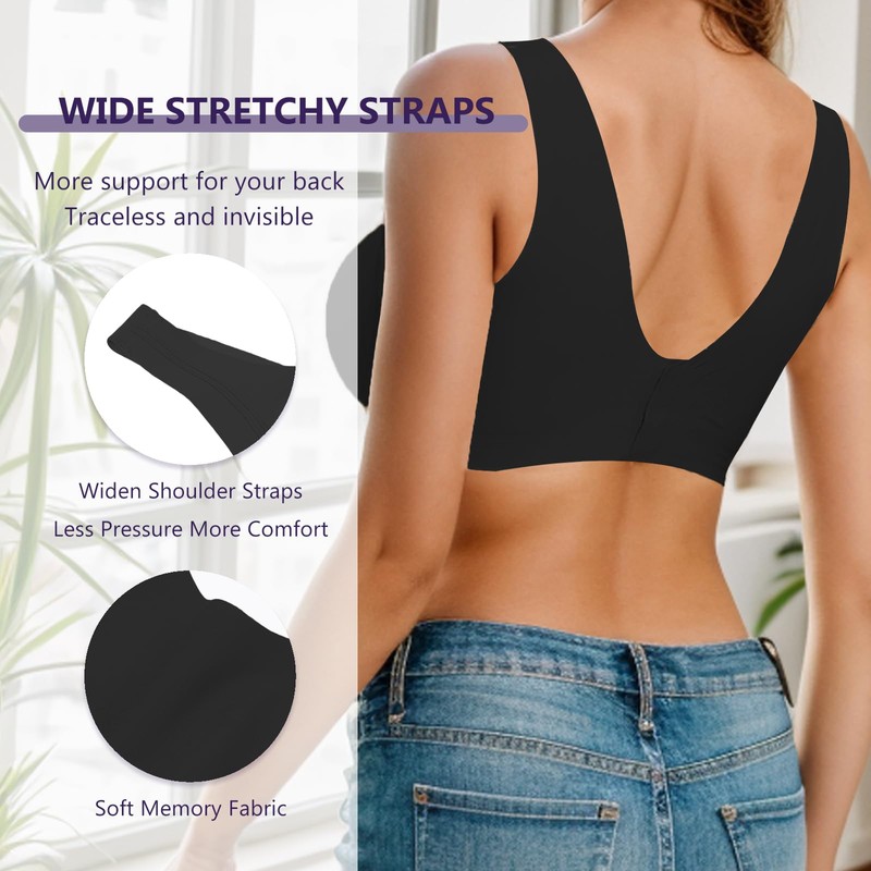 HORISUN Seamless Bras Wireless Full Coverage Padded V Neck No