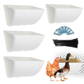 LSOSH 4 Pack Chicken Feeder, Feed Trough with Clips Ties, Hanging Poultry Feeding Equipment, Livestock Feeding Container for Chicken, Duck, Goat, Sheep, Deer, Goose, Turkeys (White)