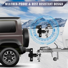 Allucky Adjustable Trailer Hitch Tow Hitch Load Bearing 12,500 LBS, Fits 2 Inch Receiver, Towing Drop Hitch, Heavy Duty Tow Hitch for Truck (Black-Tri Ball, 2" Shank & 6" Drop)