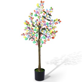 CraftyDream 4ft Easter Decorations Tree with Colorful Eggs Artificial Ficus Faux Easter Egg Tree Decor for Party Porch Fireplace Front Door Outdoor Indoor Decoration