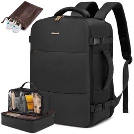 LOVEVOOK Travel Backpack for Women, Carry On Backpack Flight Approved with 3 Packing Cubes,TSA Personal Item Travel Bag Fits 15.6” Laptop,Weekender Hiking Business Luggage Daypack Black