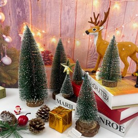 MTKZKAF Artificial Mini Bottle Brush Christmas Trees for Christmas Decoration Table top Christmas Tree with Base Indoor Christmas Decorations （4/6/8/10/12 inch）