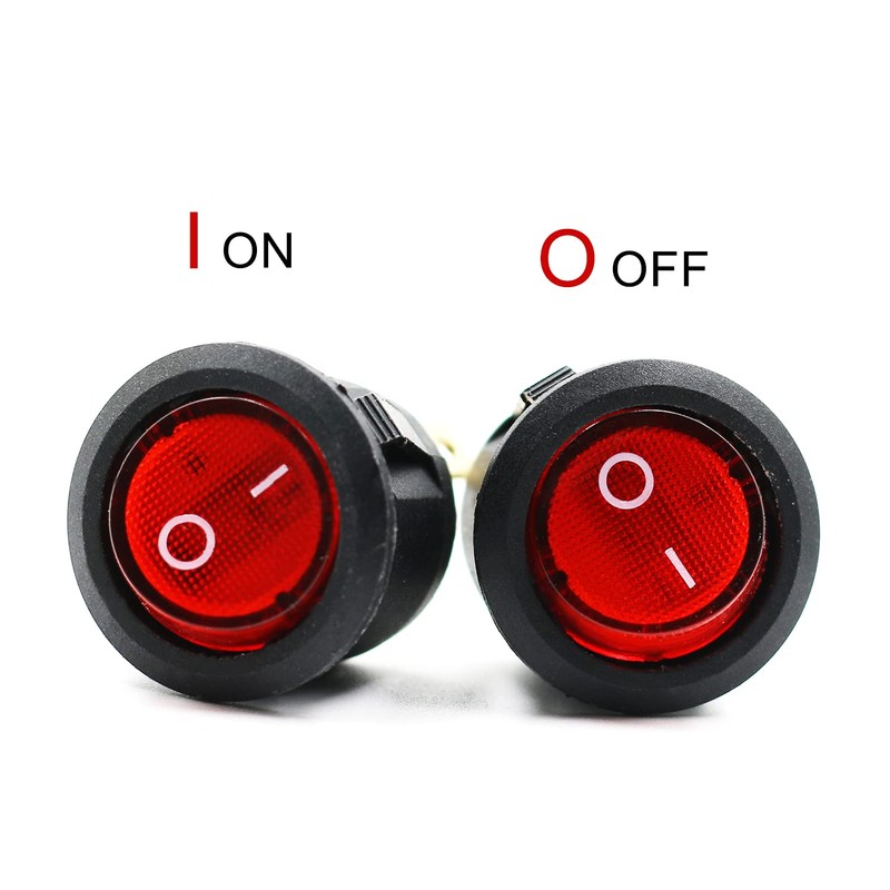 Red Light SPST 3-Pin ON/Off Round Boat Rocker Switch AC