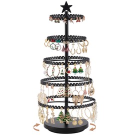 Lolalet Rotating Earring Stand, 5 Tiers, Accessory Storage, Display, Jewelry Holder, Accessory Stand, Earrings, Large Capacity, Stylish, Display, Easy Assembly, Black