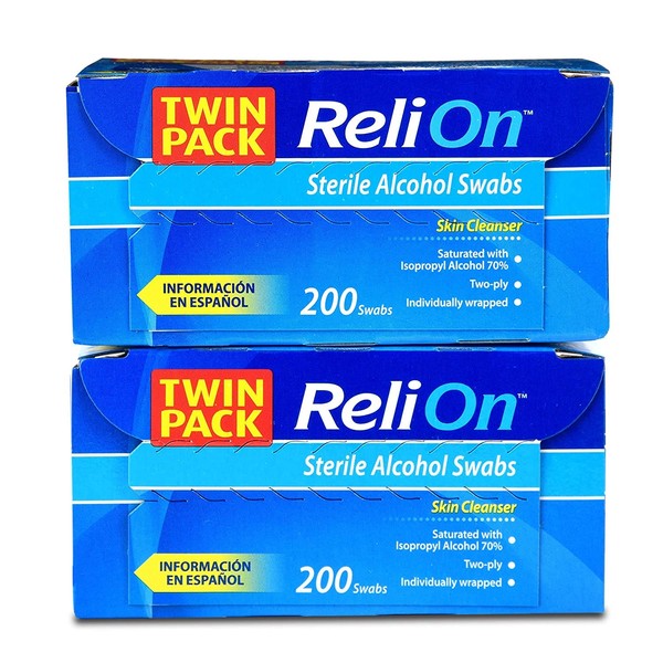 ReliOn Sterile Alcohol Swabs, 200 count, (Pack of 2)