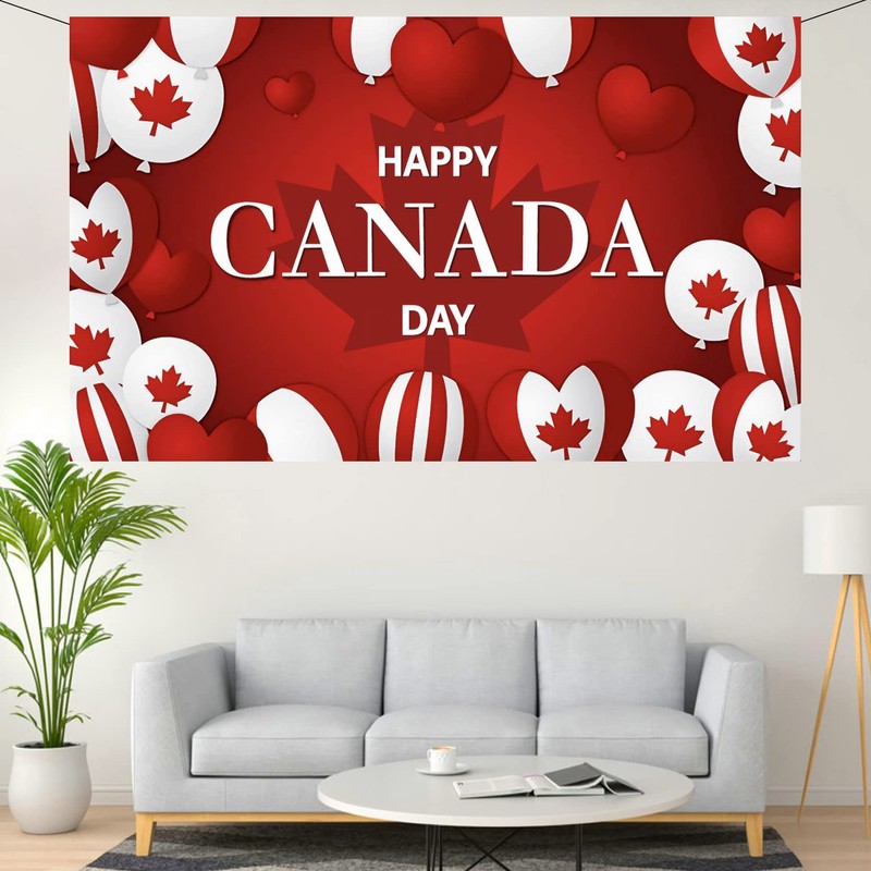 Happy Canada Day decorations Banner July 1, PILZUME Large Backdrop
