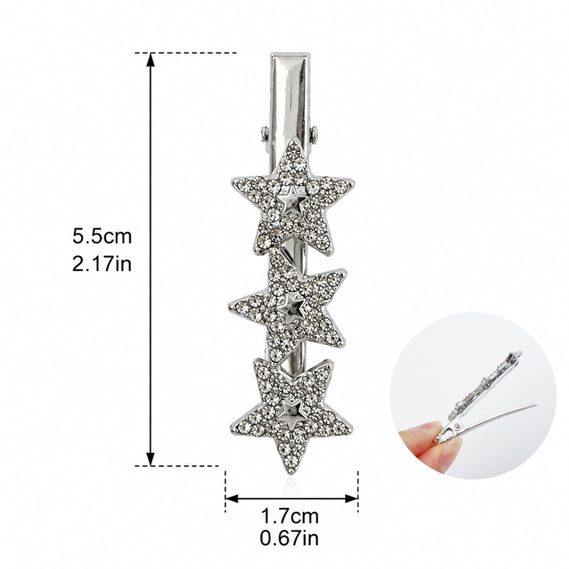 2Pcs Rhinestone Star Hair Clips Silver Accessories Y2K Barrettes