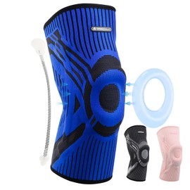 INDEEMAX Knee Support Men and Women, Compression Knee Support with Side Stabilisers & Patella Gel Padding, Bandage Knee for Relieves Knee Pain, ACL, Meniscus Tear, Arthritis, Blue, M