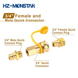 HZ-MONSTAR 3/4“ Female and Male Gas Quick Connect Plug Fittings, Solid Brass Dual Fuel Generator Natural Propane Hose Quick Connect Disconnect Fittings for Pipe Natural Gas Propane Supply 4Pcs