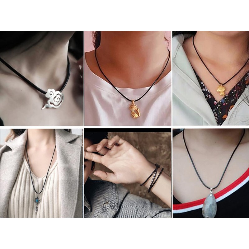 findout Black Silk Cord Chain Necklace with Sterling Silver Clasp