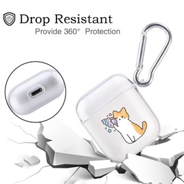 Cute Case for Airpods 1 &2, MAYCARI Transparent Clear Protective Soft TPU Cover, Yellow Cat Pattern Design Animal Fun Cases for Girls Kids Teens